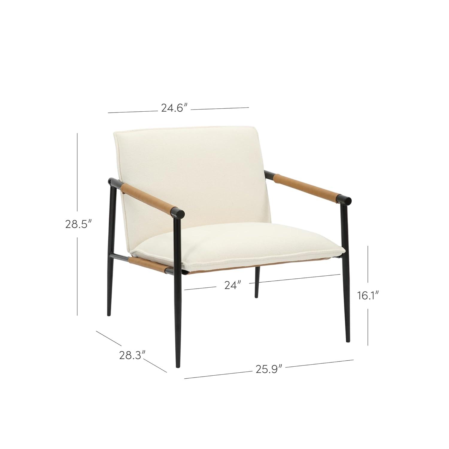 Nathan James Metal Accent Chair Boucle Fabric: Upholstered Lounge Armchair for Bedroom, Cotton & Faux Leather