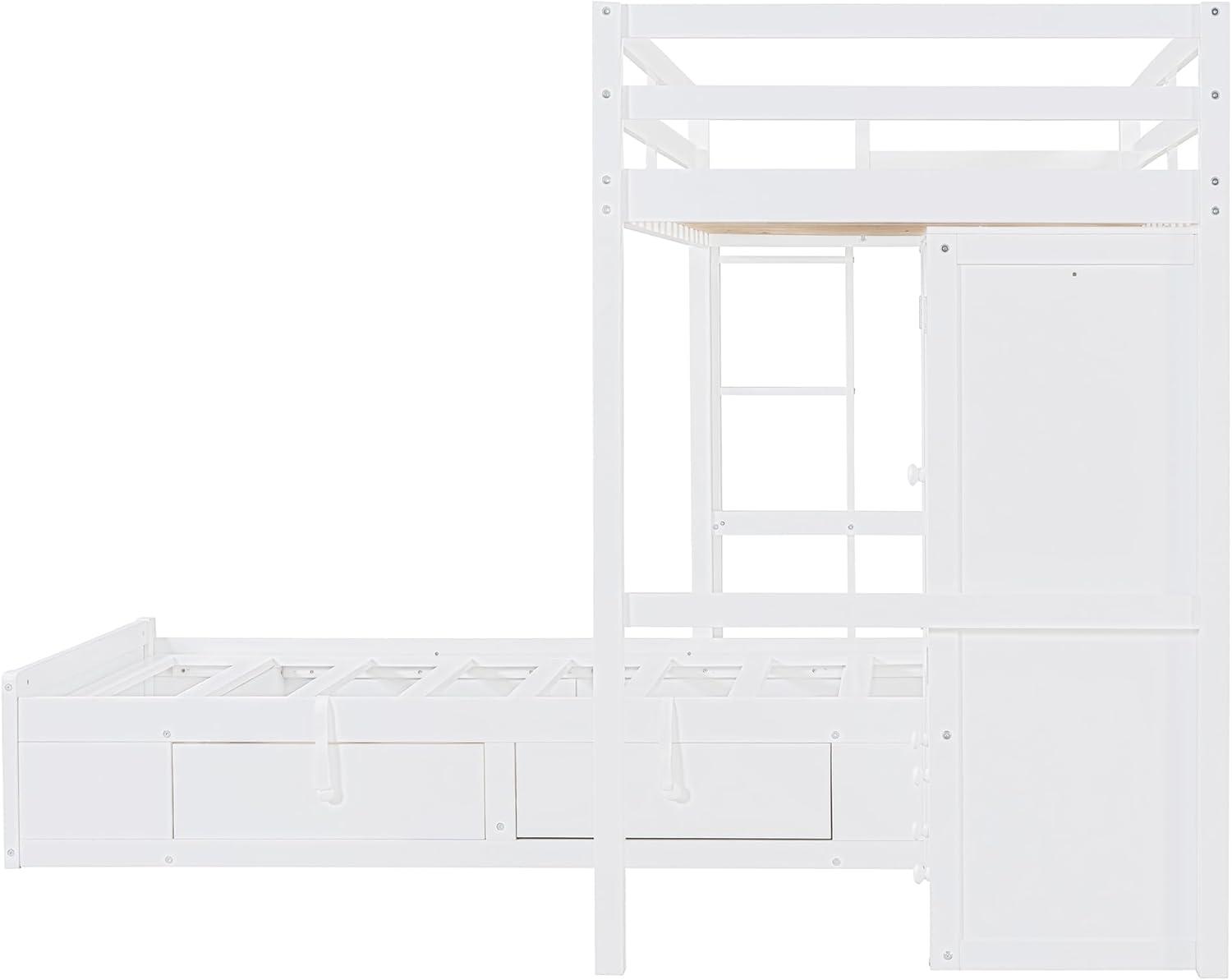 yuanhuan Twin Bunk Bed With Drawers, Wardrobe, Storage Shelves And Hydraulic Bed