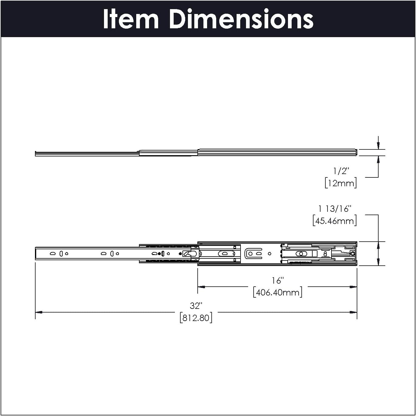 Cadmium 16-Inch Soft Close Full Extension Drawer Slides, 2-Pack