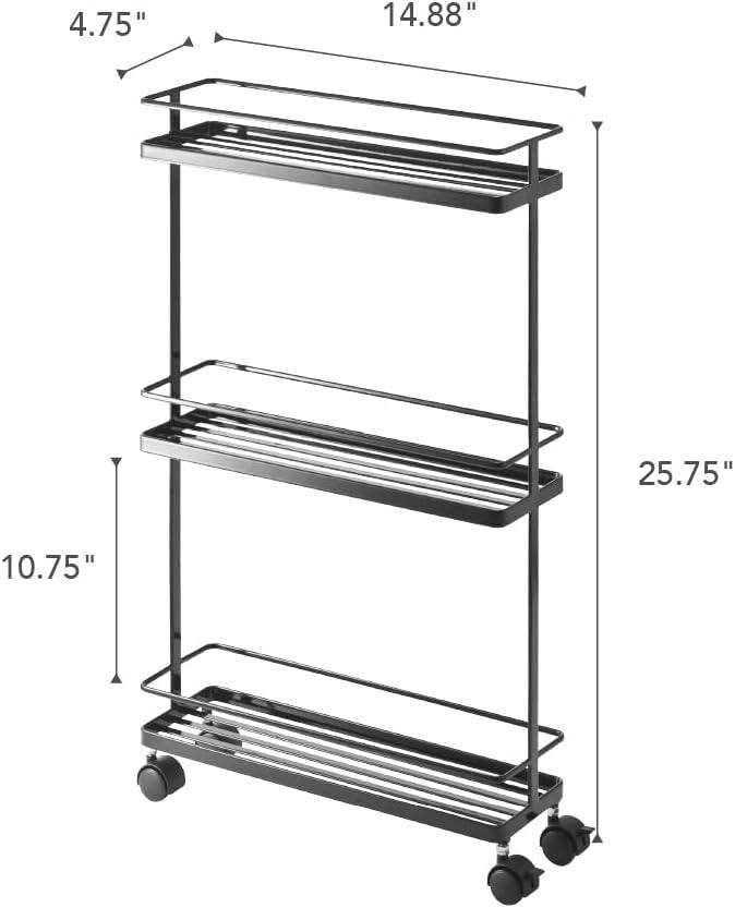 Tower Yamazaki Home Rolling Kitchen Island Metal Storage Cart, Portable Organizer Shelves
