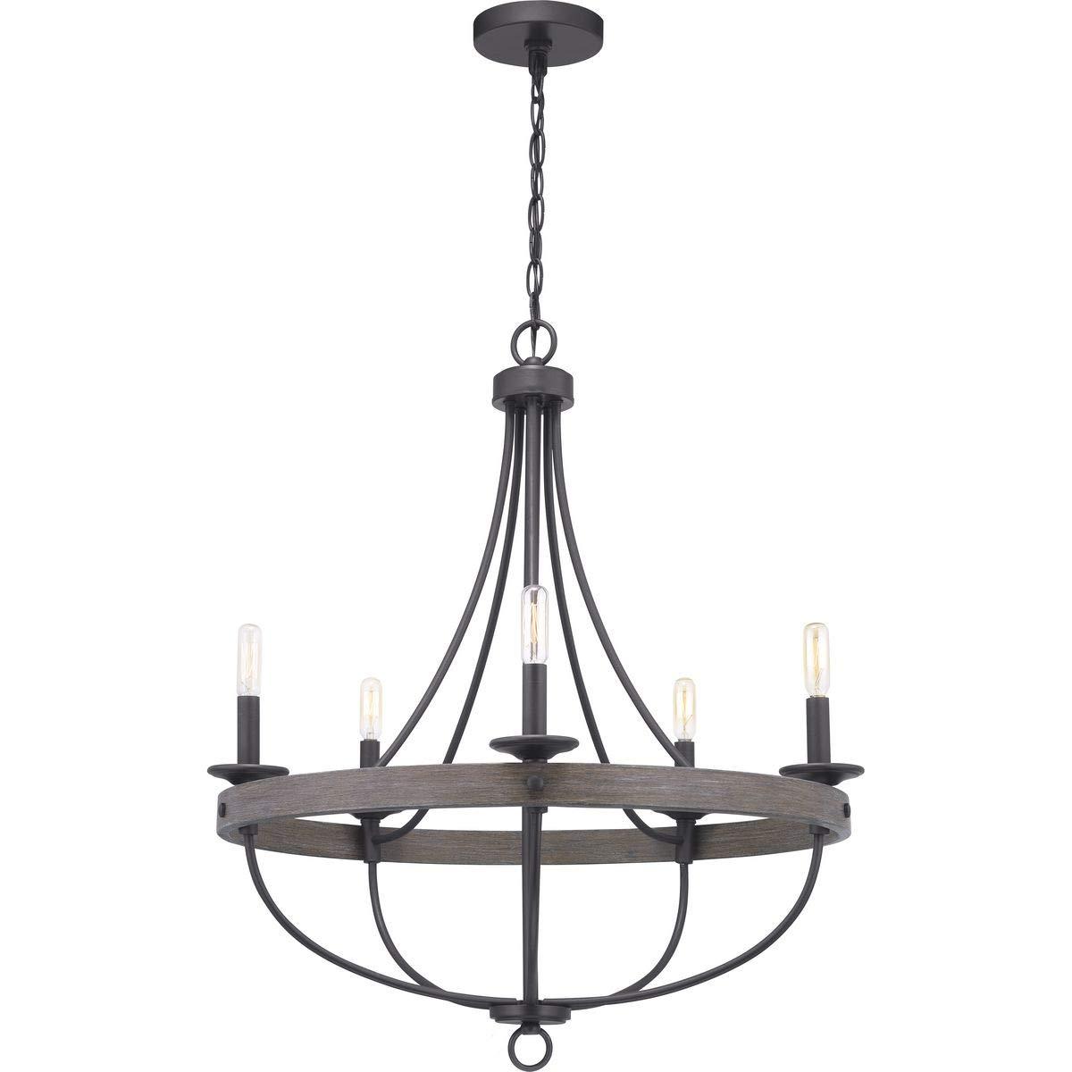 Progress Lighting Gulliver 5-Light Chandelier, Graphite Finish, Wood Grained Texture Shade