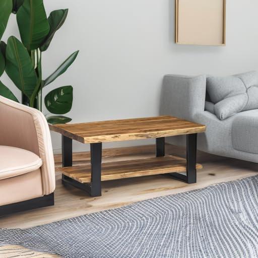 Alpine Live Edge Wood Coffee Table Natural - Alaterre Furniture: Acacia Sofa Table, Metal Legs, Rectangular