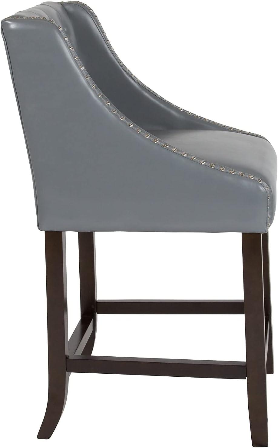 Flash Furniture Carmel Series 24" High Transitional Tufted Walnut Counter Height Stool with Accent Nail Trim