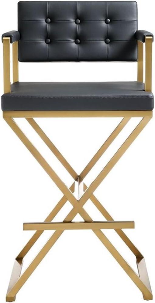 TOV Furniture Director Black Vegan Leather Barstool with Gold Steel Legs