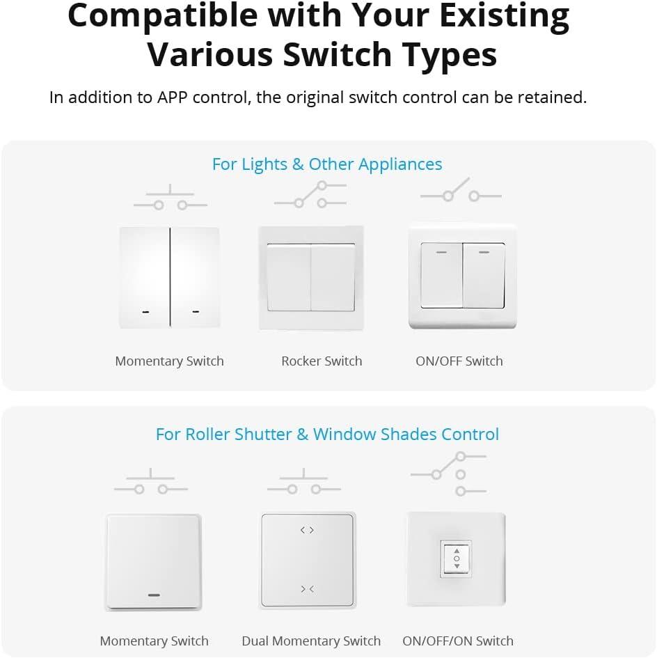 SONOFF Dual Relay Module with Power Metering ,Smart Double Relay Switch for Garage Doors and Boilers,Roller Shade Switch & Light Switch, Supports Google Assistant and Alexa,TUV Certified
