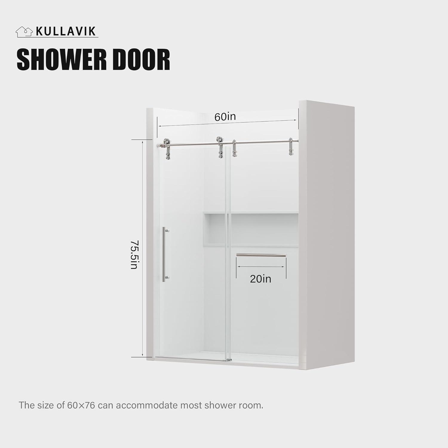 56-60"W X 76"H Double Sliding Shower Door, Aluminium Alloy Frame In Chrome, 5/16" (8Mm) Thick SGCC Tempered Clear Glass.