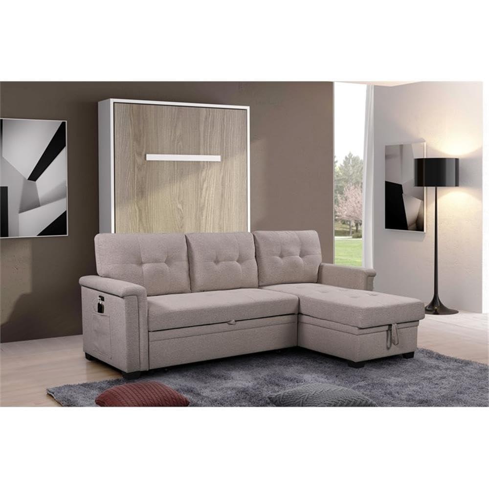 Bowery Hill Reversible Sleeper Sofa with Storage/USB Charging Port in Gray