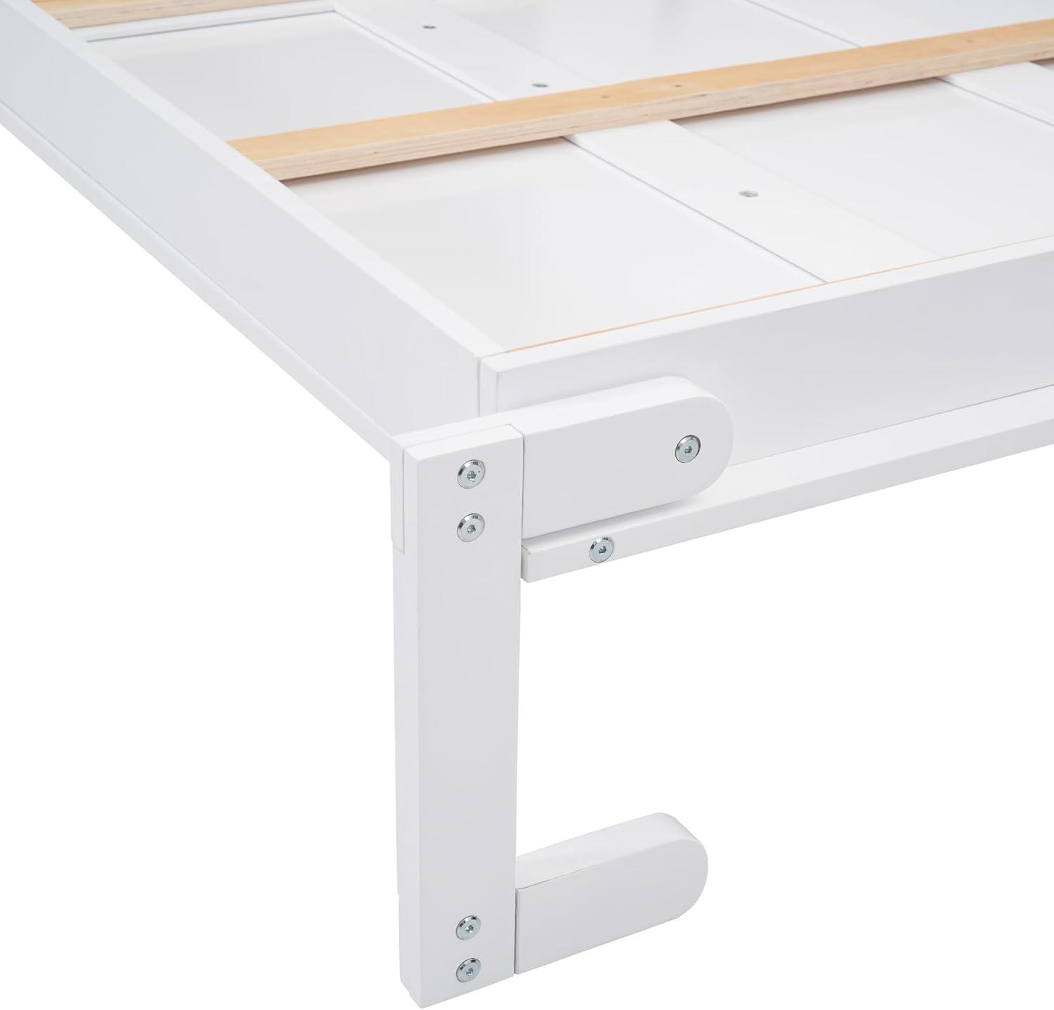 Queen Size Murphy Bed Chest, Wood Platform Bedframe with Dual Piston Metal Folding Mechanism Designed for Home Office Small Room, Saving Space & No Box Spring Needed, White