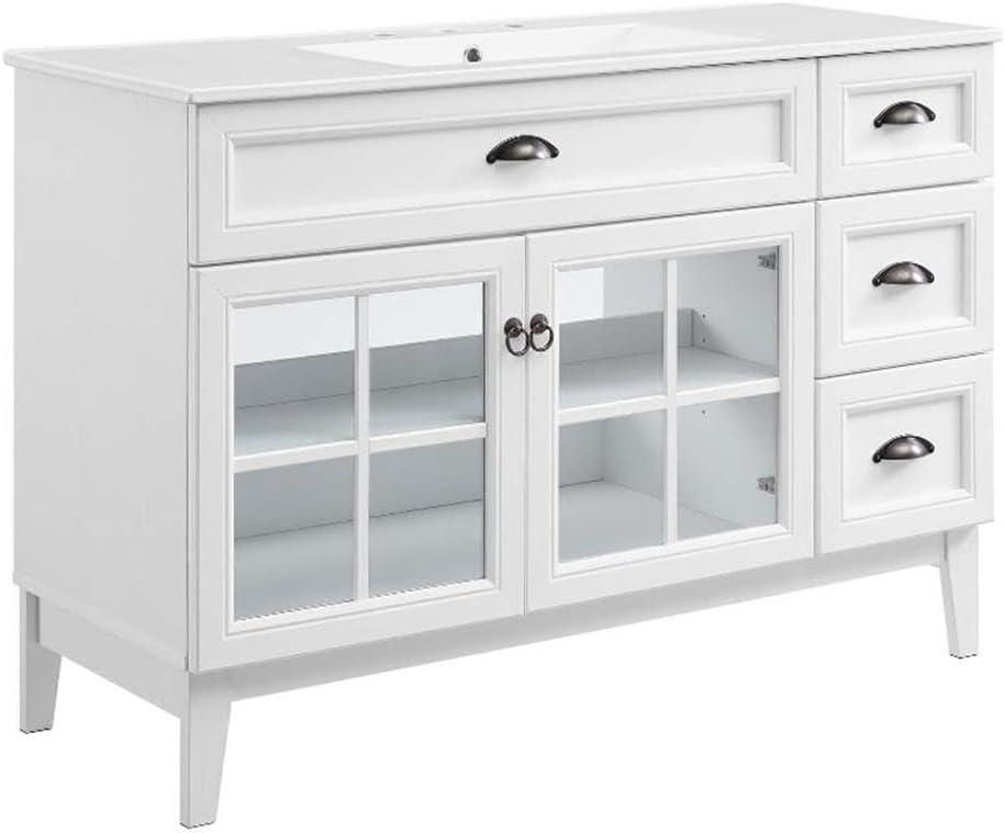 Modway Isle 48" Modern Wood Single Sink Bathroom Vanity Cabinet in White