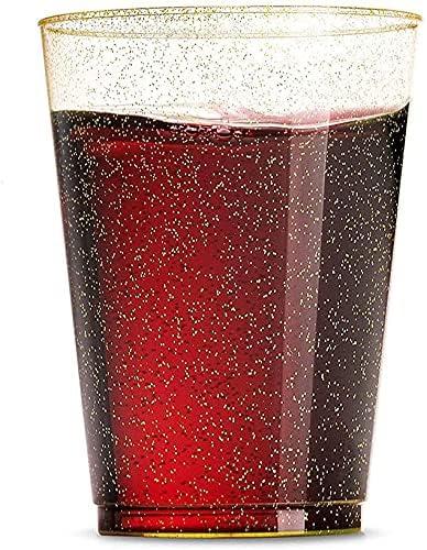 I00000 150PCS Gold Disposable Plates Silverware, Gold Glitter Dinnerware Set Include 25 Dinner Plates 10.25’’, 25 Dessert Plates 7.5’’, 25 cups 10 OZ, 25 Forks, 25 Knives, 25 Spoons for Wedding,Party