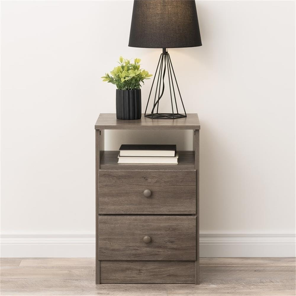 Prepac Astrid 2-Drawer Nightstand with Open Shelf, Drifted Gray