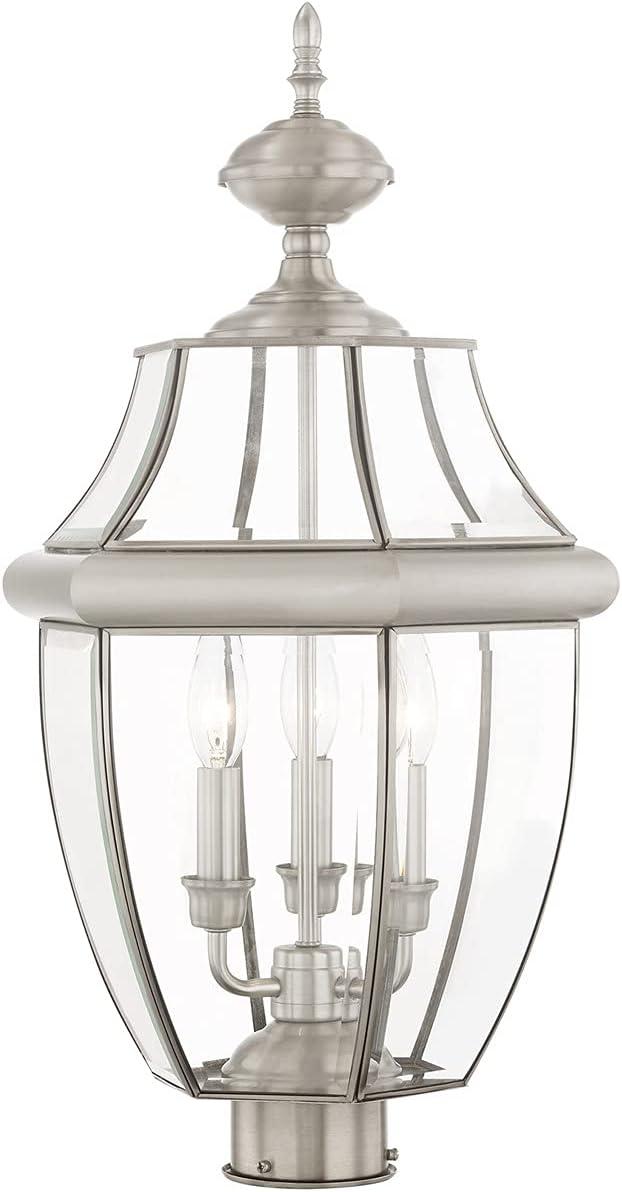 Monterey Brushed Nickel 3-Light Outdoor Post Lantern with Clear Beveled Glass