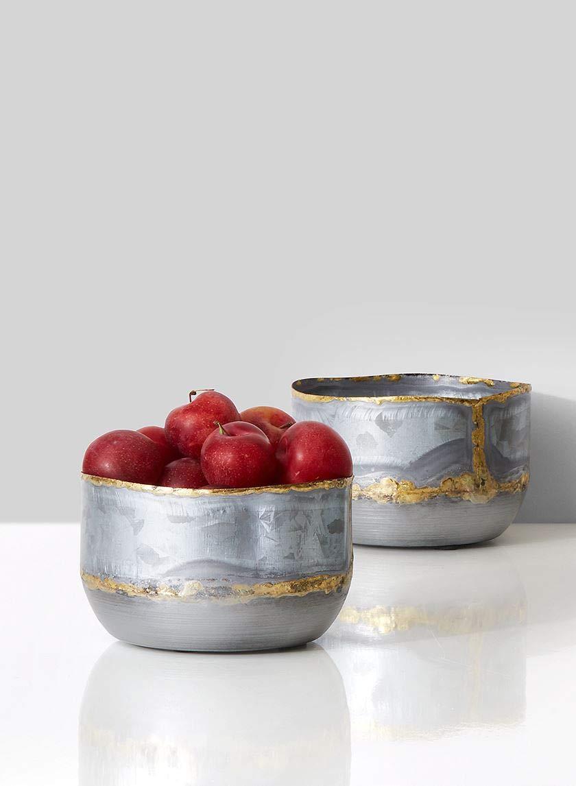 Serene Spaces Living Decorative Zinc Bowl with a Touch of Gold, Modern Accent Piece, Measures 3.25" Tall and 5" Diameter
