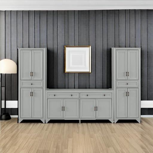 3pc Tara Sideboard and Pantry Set Distressed Gray - Crosley