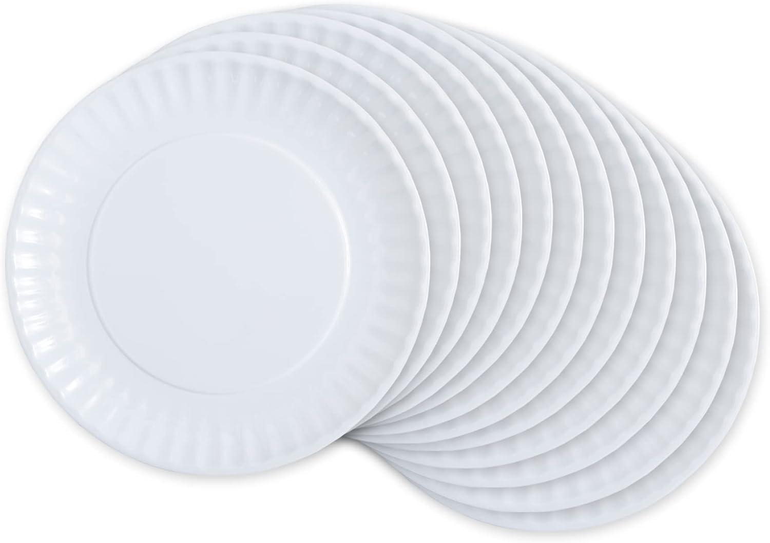 White Melamine Chip-Resistant Picnic Plates, Set of 12