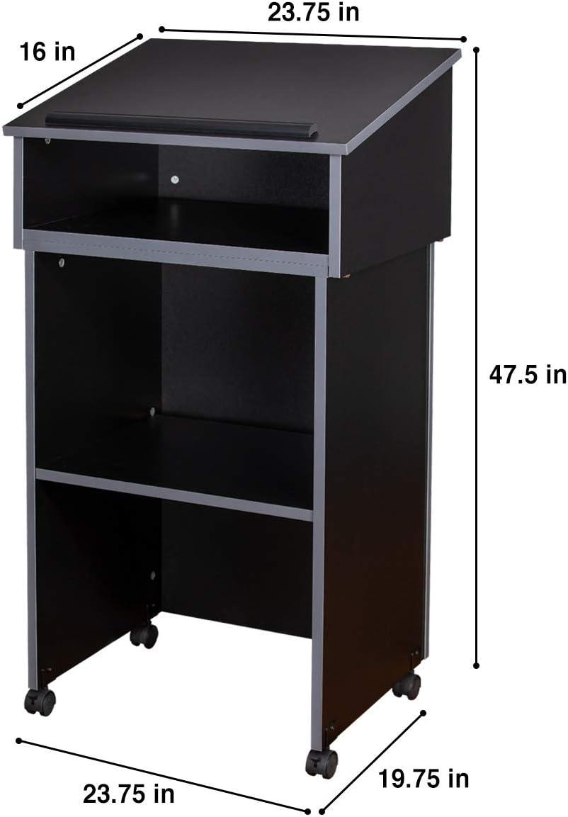 Black and Gray Portable Tabletop Lectern with Storage Shelf