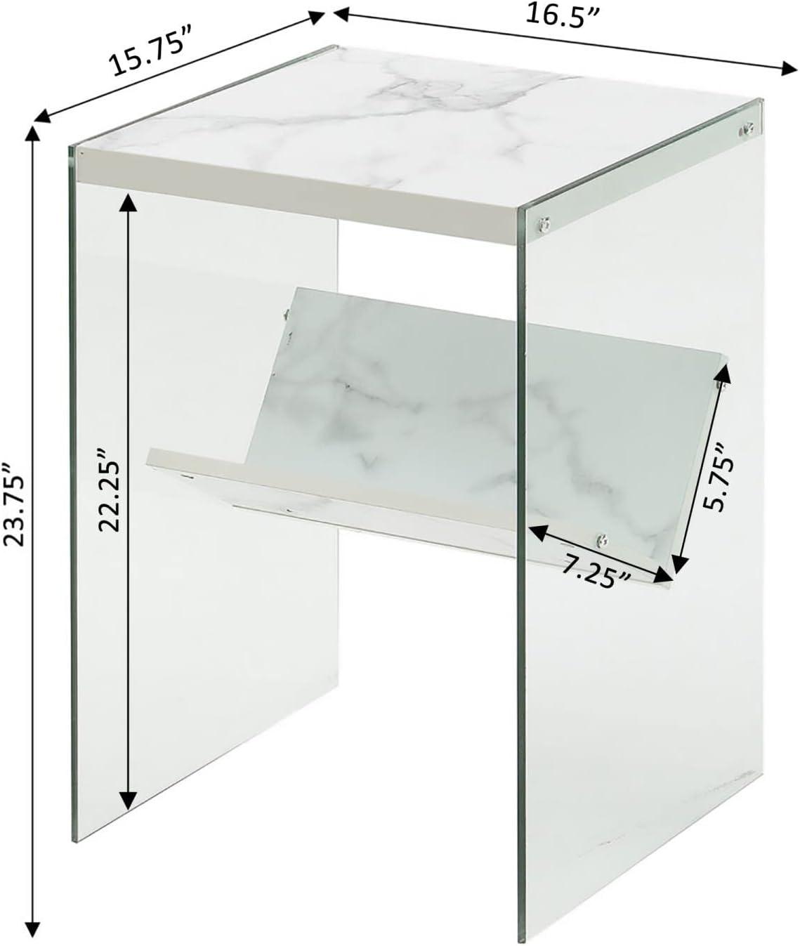 SoHo Chic White Faux Marble and Glass Rectangular End Table