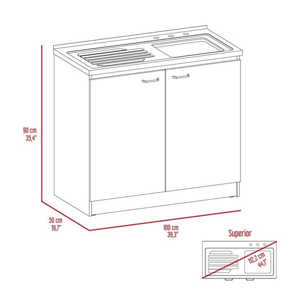 Napoles Utility Sink Cabinet With Integrated Steel Sink, Dark Walnut Frame