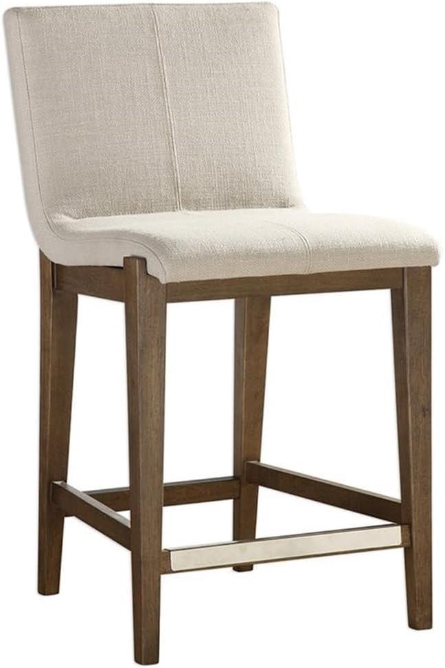 Home Square 26" Upholstered Counter Stool in Beige and Walnut - Set of 3