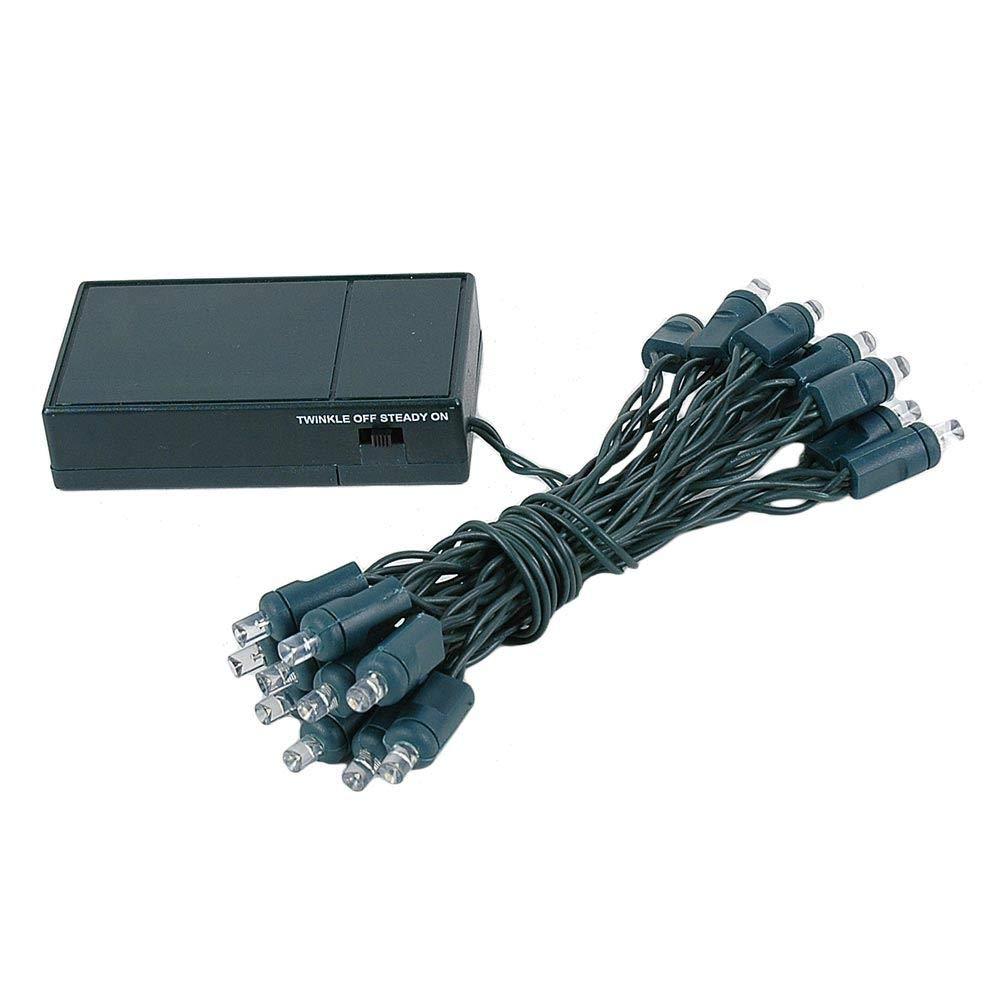 Novelty Lights 20 Light LED Battery Christmas Mini Light Set, Green Wire, 8' Long White
