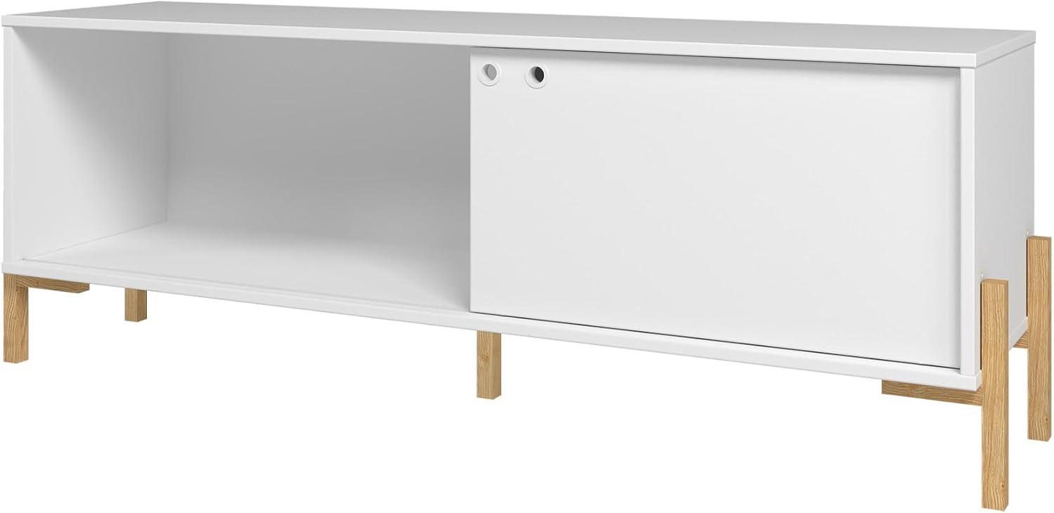 Bowery TV Stand for TVs up to 70" White/Oak - Manhattan Comfort: Mid-Century Design, Cable Management