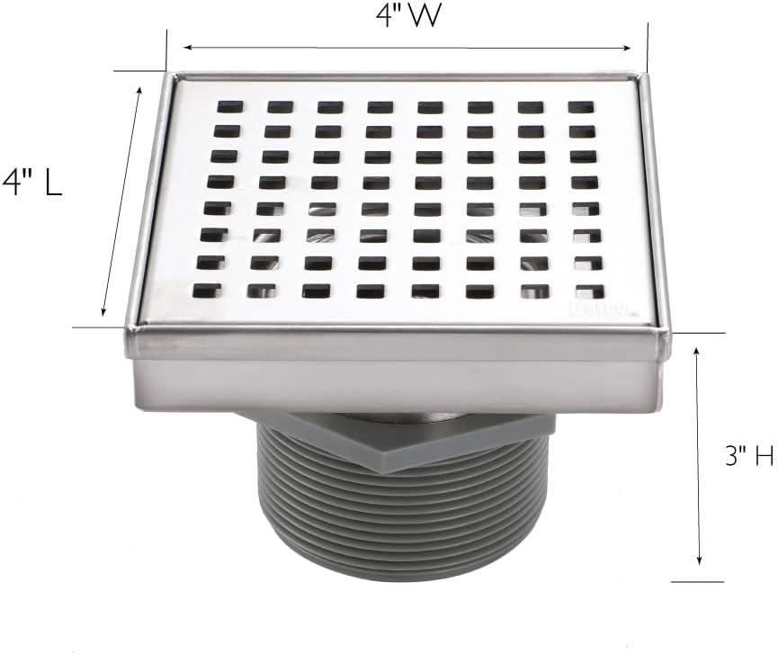 Design House 542852-SS 4" Square Shower Drain Modern Contemporary, Stainless Steel