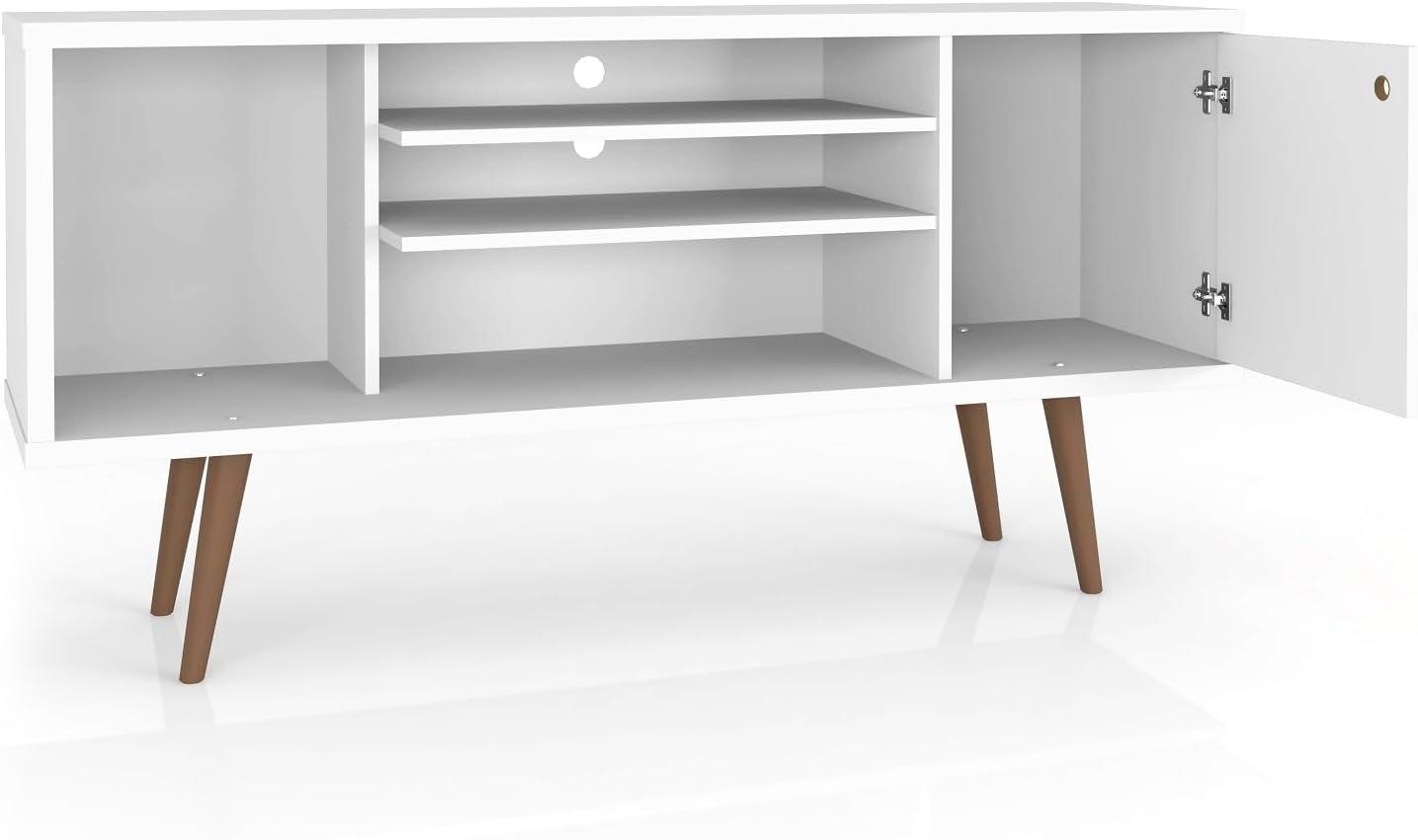 Liberty 53.14" Mid-Century Modern TV Stand with 5 Shelves and 1 Door  with Solid Wood Legs