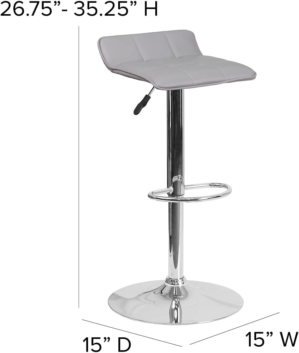 Flash Furniture Contemporary Black Vinyl Adjustable Height Barstool with Quilted Wave Seat and Chrome Base