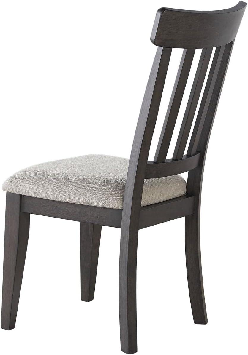 Beige Linen Upholstered Dark Brown Wood Side Chair Set