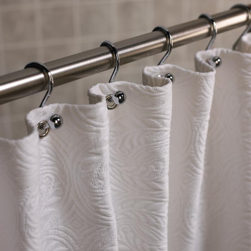 Vienna White Cotton Antique Design Shower Curtain with Silver Grommets
