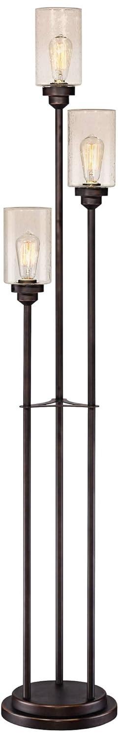 Franklin Iron Works Libby Modern Industrial Tree Floor Lamp 66" Tall Oiled Bronze Metal 3 Light Dimmable LED Amber Seedy Glass for Living Room Bedroom
