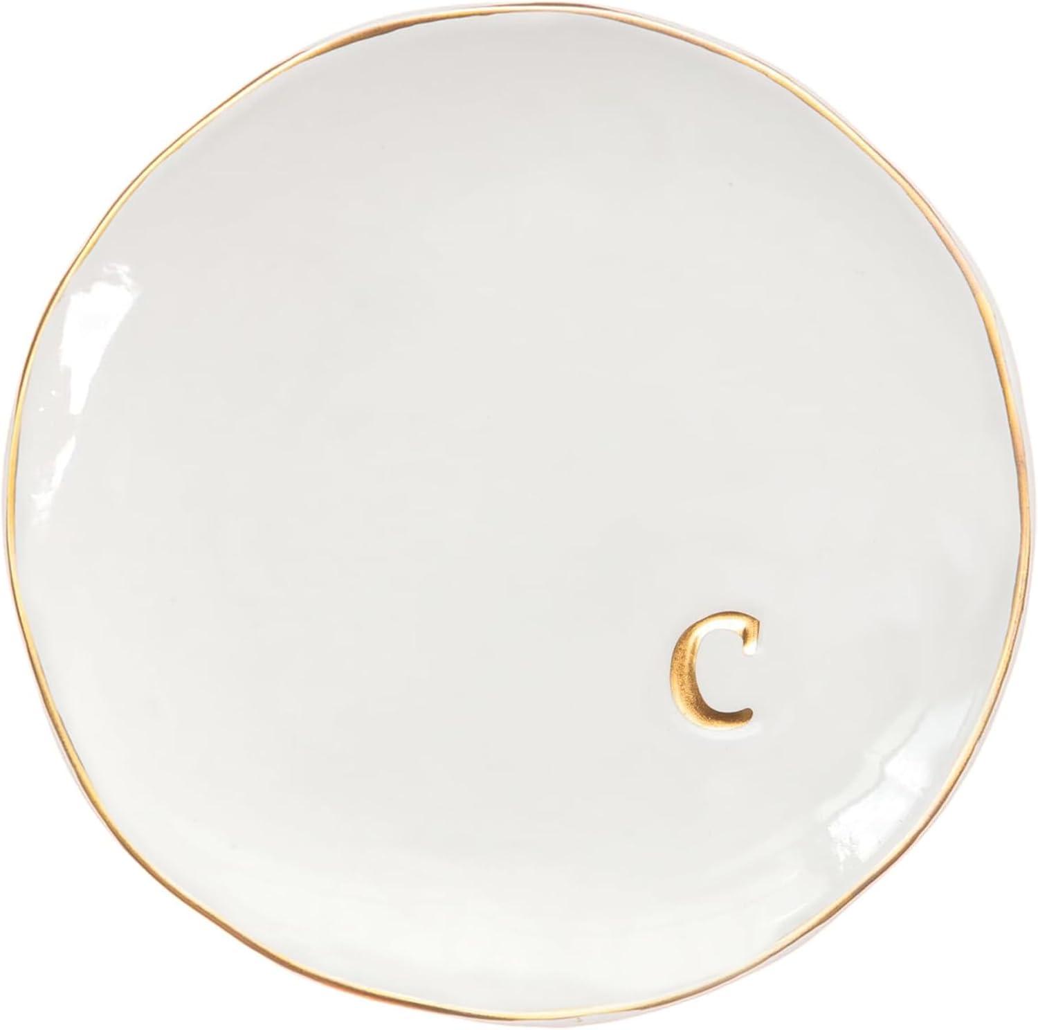 COLLECTIVE HOME - Ceramic Jewelry Tray, Decorative Trinket Dish for Rings Earrings Necklaces Bracelet Watch Keys, Birthday Mother's Day Christmas Gift for Women, 4.75", White Surface (O)