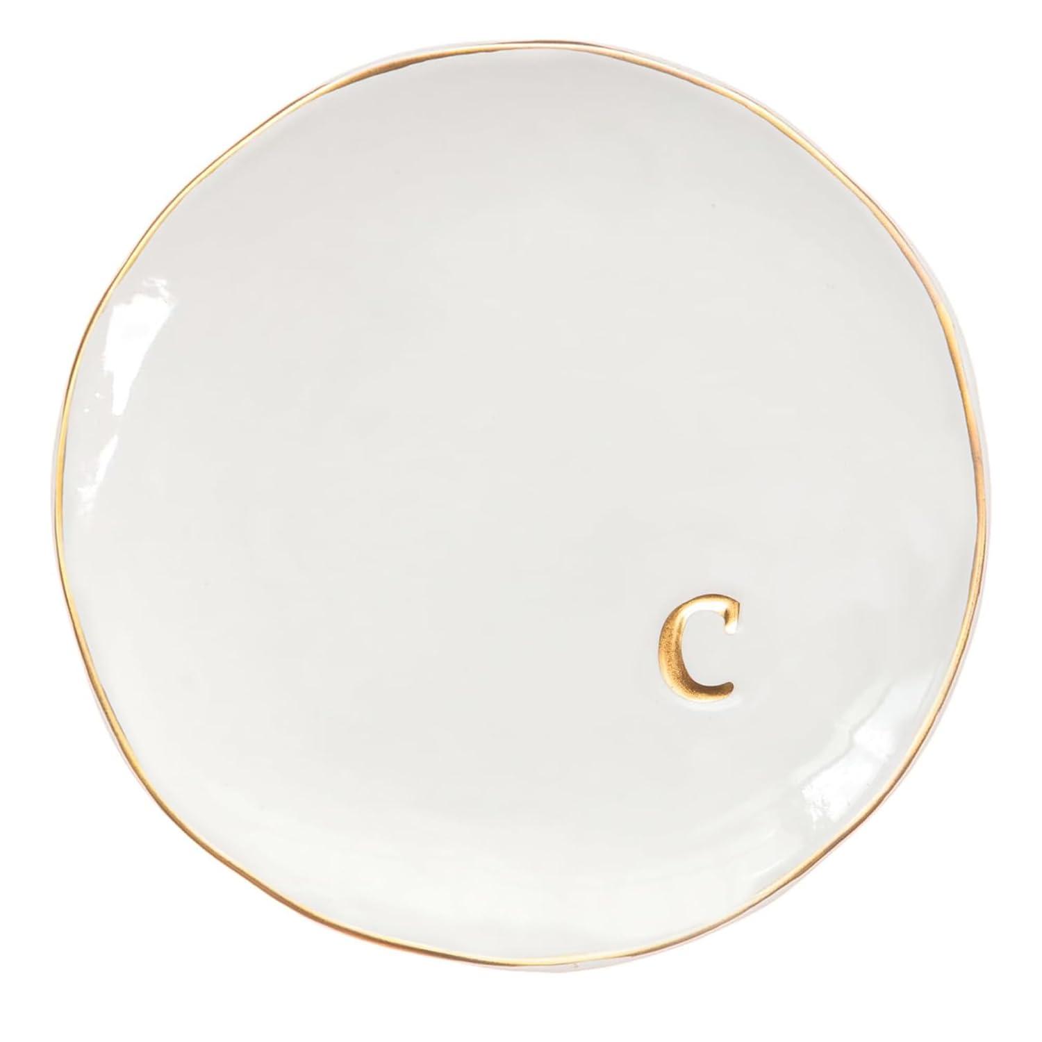 COLLECTIVE HOME - Ceramic Jewelry Tray, Decorative Trinket Dish for Rings Earrings Necklaces Bracelet Watch Keys, Birthday Mother's Day Christmas Gift for Women, 4.75", White Surface (O)