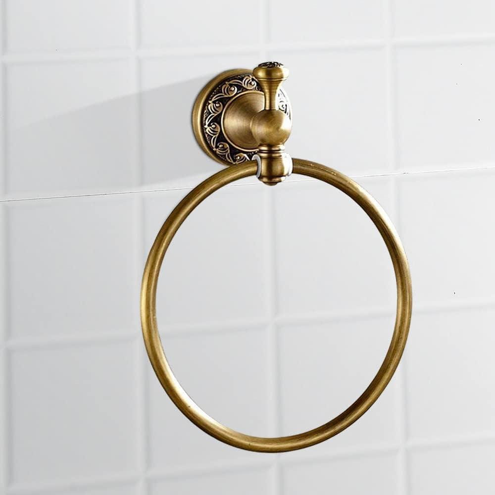 Leyden Polished Gold Towel Ring, Bathroom Hand Towel Holder Wall Mounted Gold Towel Rack Round