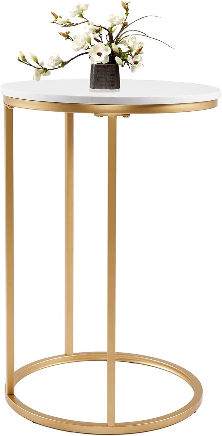 Modern 16 in Gold C-Top Faux Marble Side Table