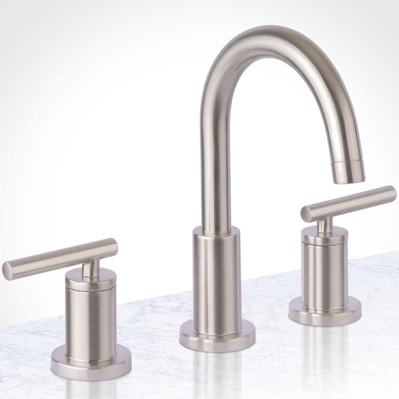 Brushed Nickel Classic Widespread Bathroom Faucet with Brass Handles