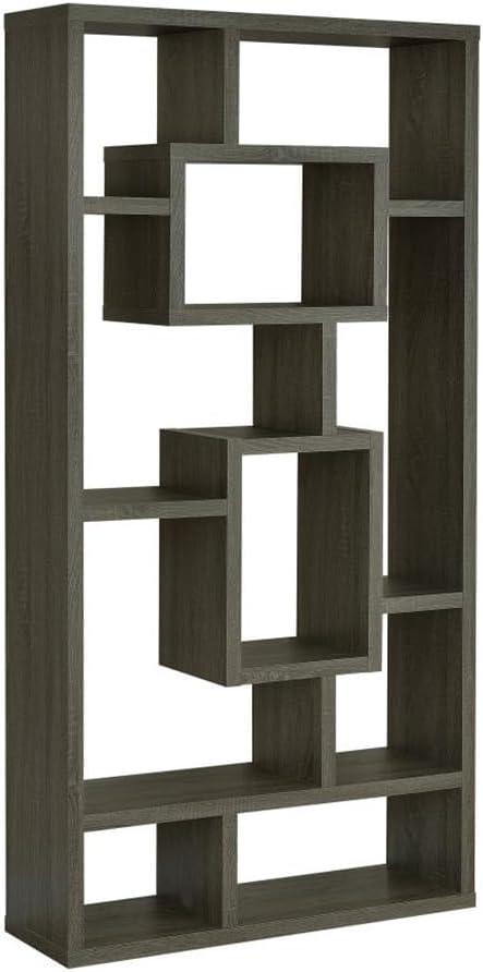 Weathered Gray 10-Shelf Geometric Bookcase