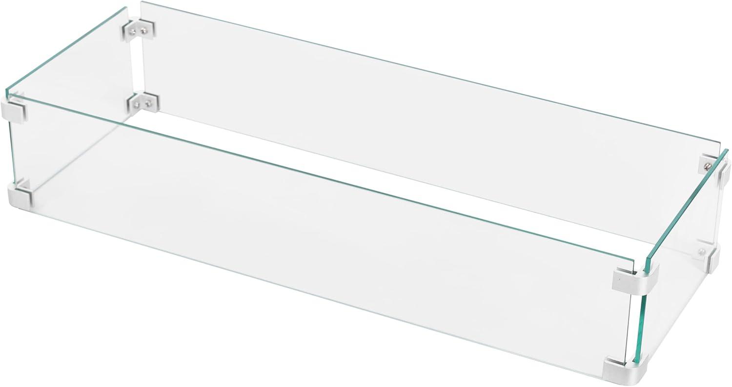 NUU GARDEN Glass Wind Guard For Fire Pit Table, Tempered Glass Heat Resistance