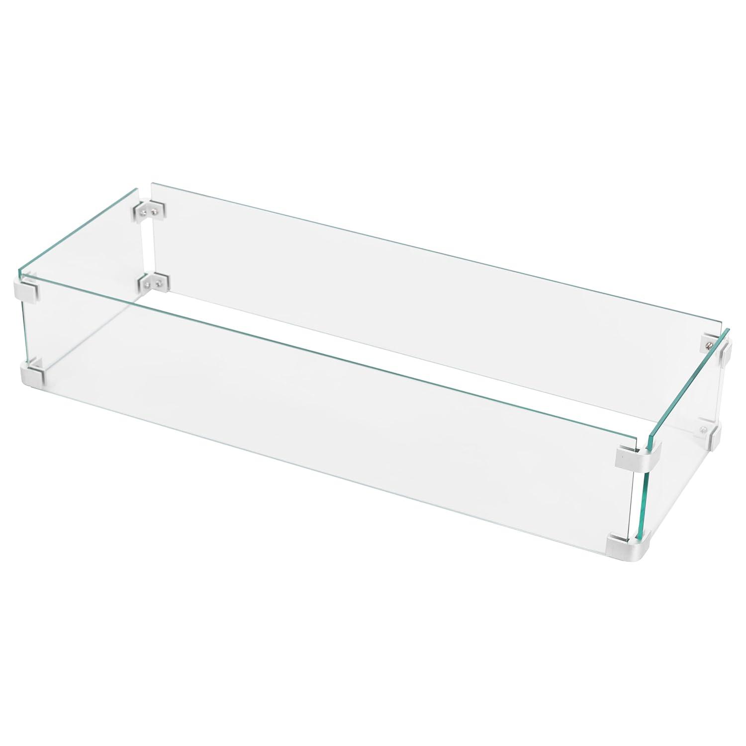 NUU GARDEN Glass Wind Guard For Fire Pit Table, Tempered Glass Heat Resistance
