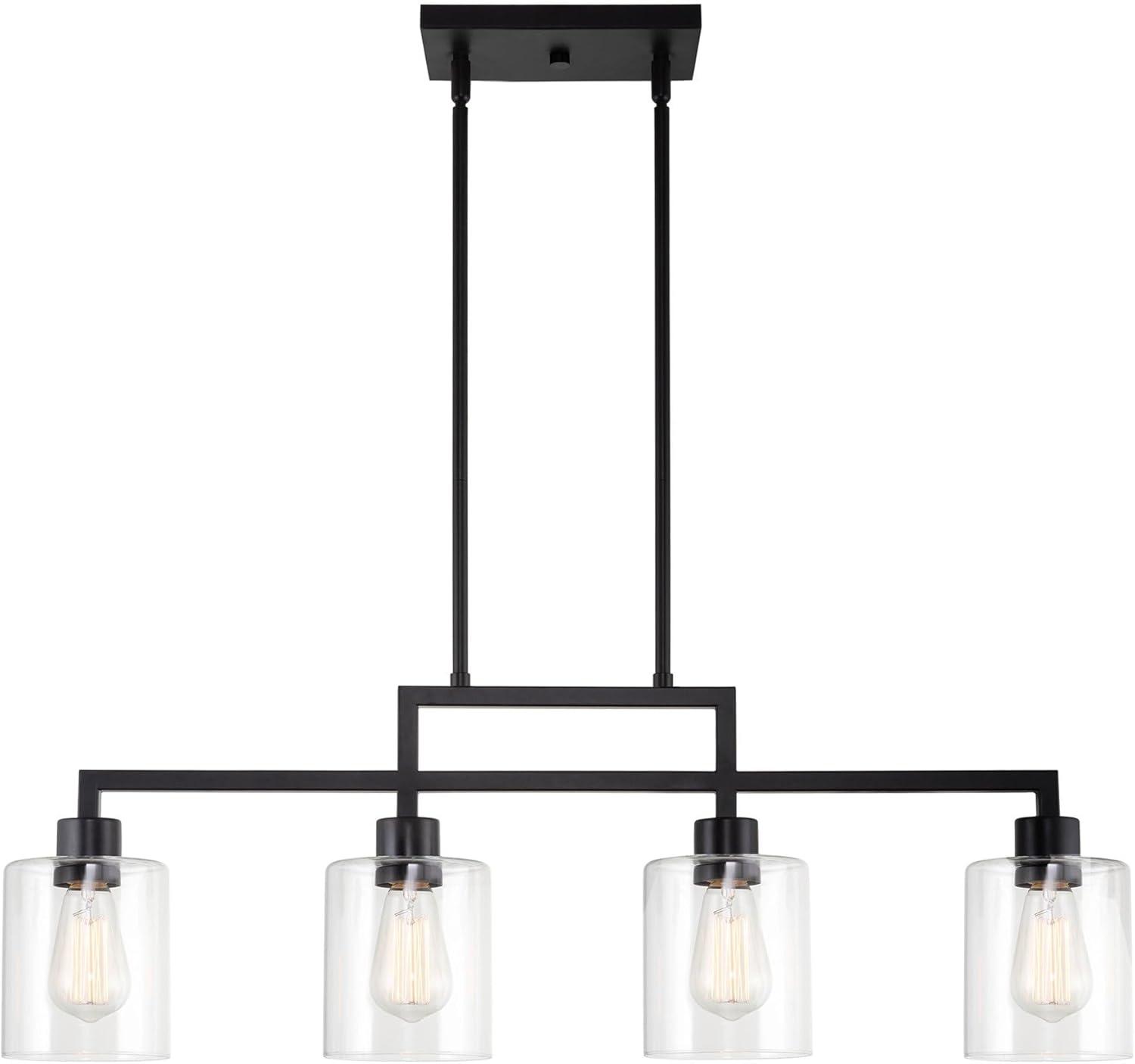 Kira Home Stratford 34" 4-Light Farmhouse Island Light + Glass Shades, Adjustable Hanging Height, Black