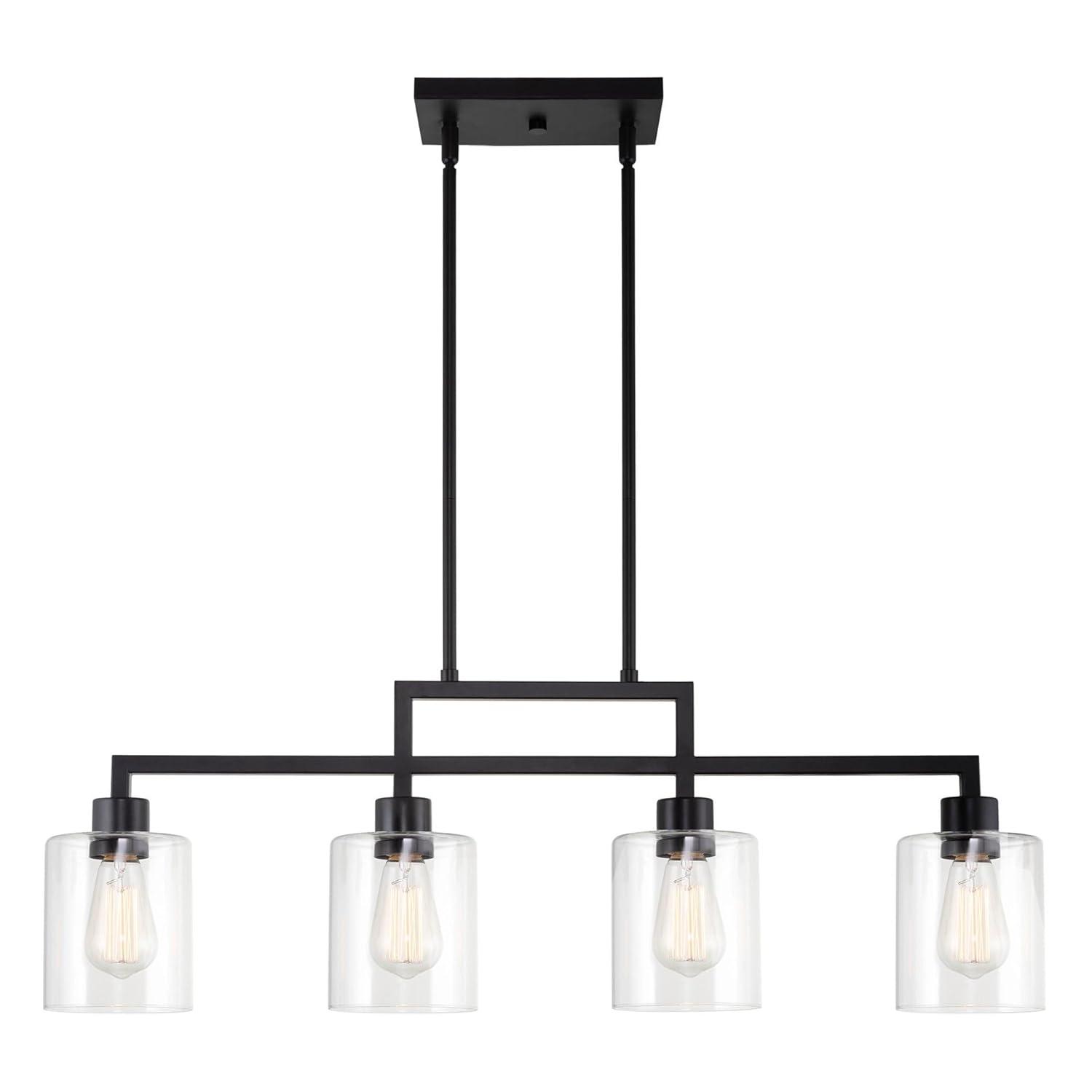 Kira Home Stratford 34" 4-Light Farmhouse Island Light + Glass Shades, Adjustable Hanging Height, Black