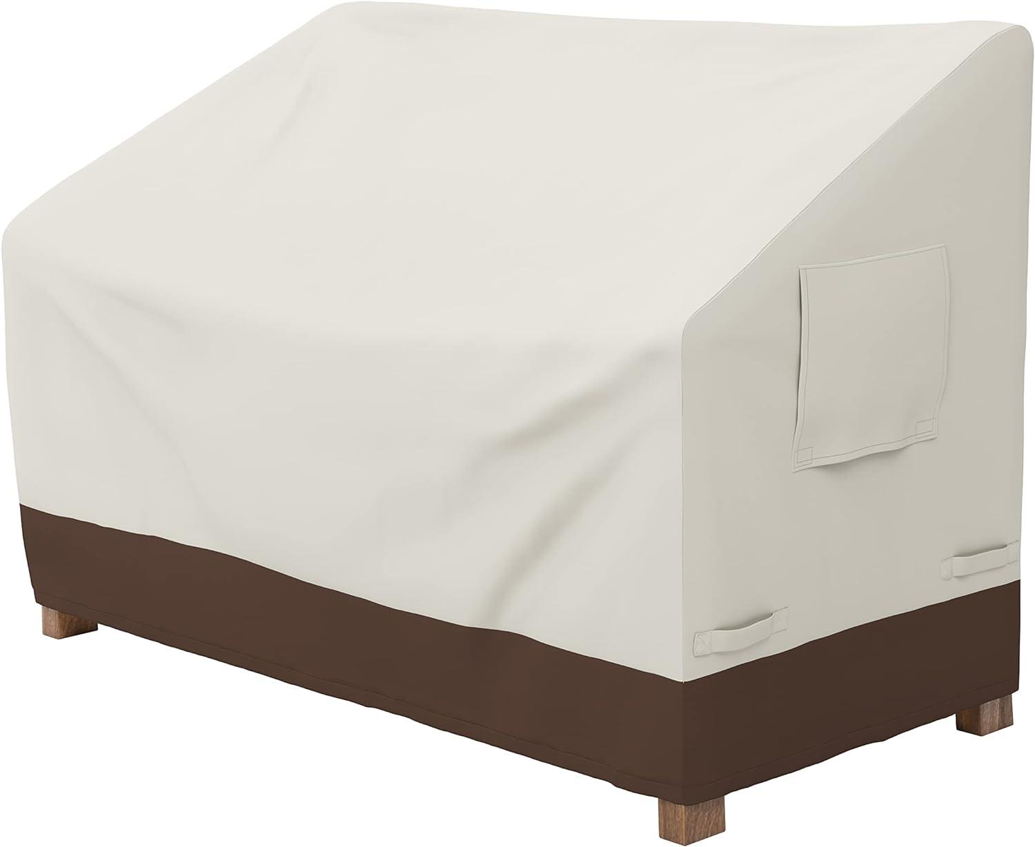 Beige and Brown Polyester 2-Seater Outdoor Patio Bench Cover