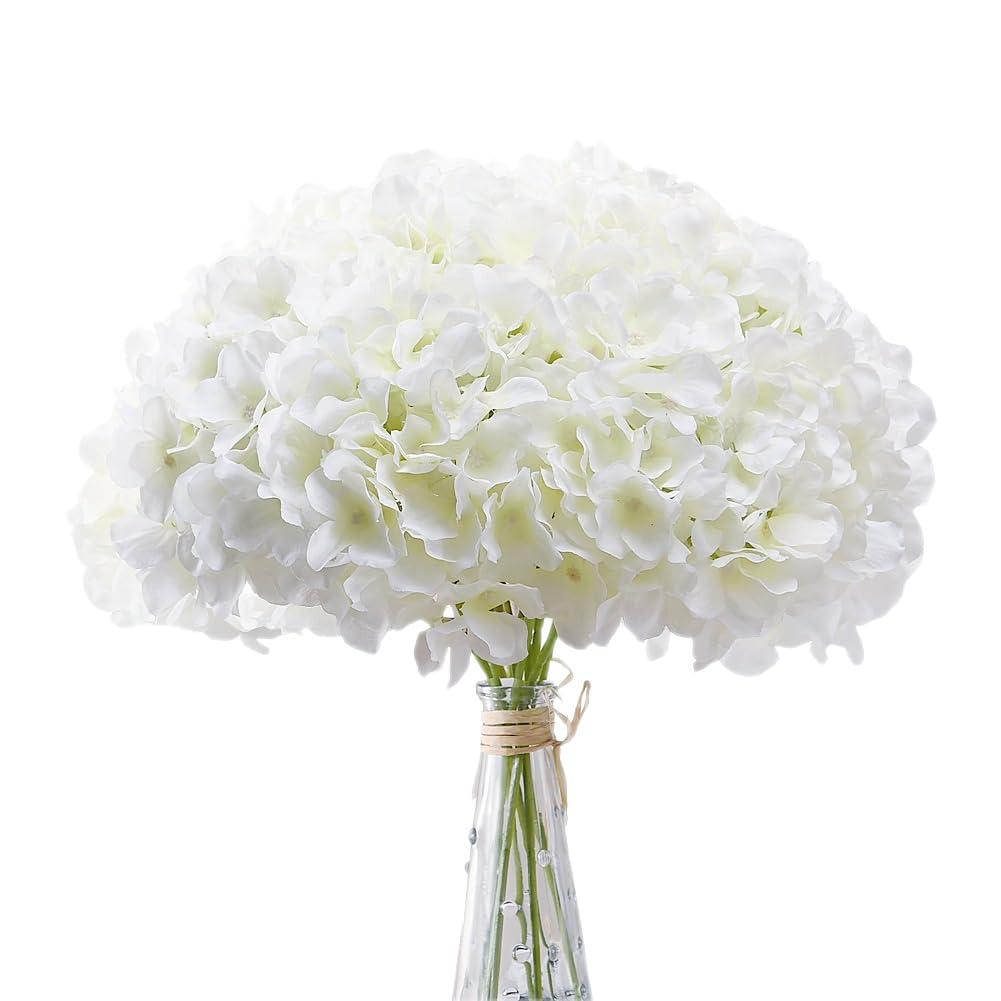 AVIVIHO Hydrangea Artificial Flowers Realistic White Fake Hydrangeas Silk Flowers with Stems Pack of 10 for Spring Mother's Day Easter Gifts Wedding Floral Bouquet Home Decor Party Decoration