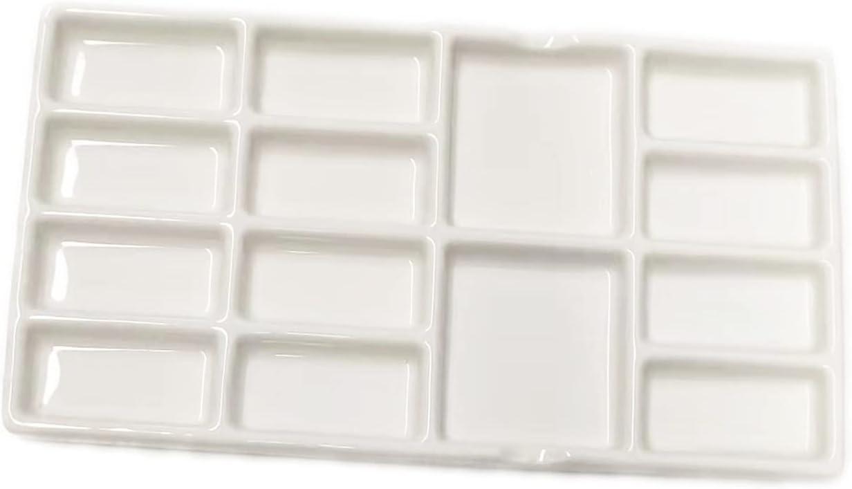 8 Inch White Ceramic Artist Paint Palette with 14 Wells