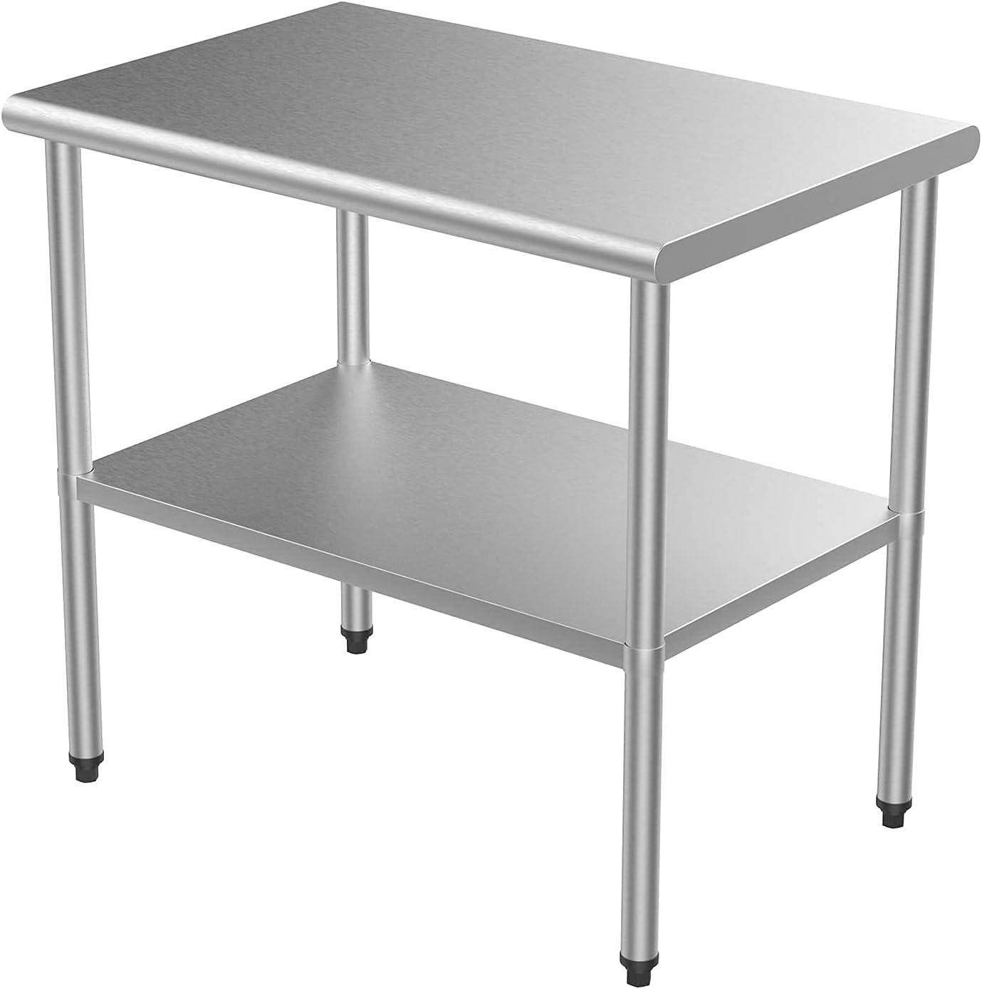 ROVSUN 36'' x 24'' Stainless Steel Table for Prep & Work, Metal Table with Undershelf for Kitchen Restaurant, Home