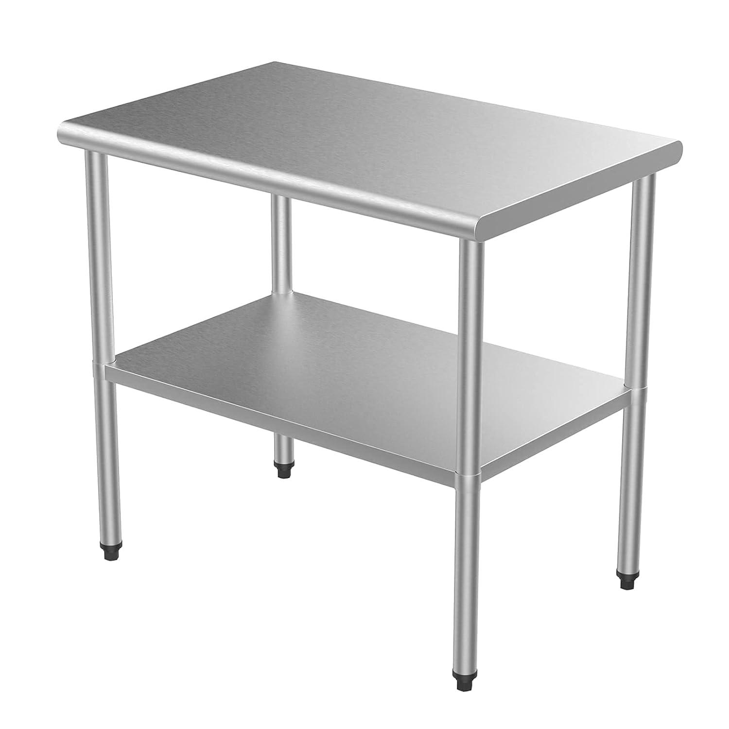 ROVSUN 36'' x 24'' Stainless Steel Table for Prep & Work, Metal Table with Undershelf for Kitchen Restaurant, Home