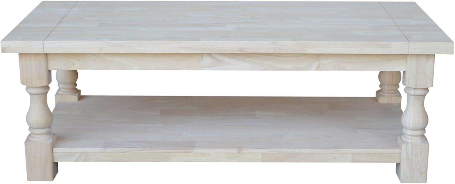 Tuscan Coffee Table - Unfinished - International Concepts: 56" Large Hardwood Coffee Table for Living Room with Fixed Shelf