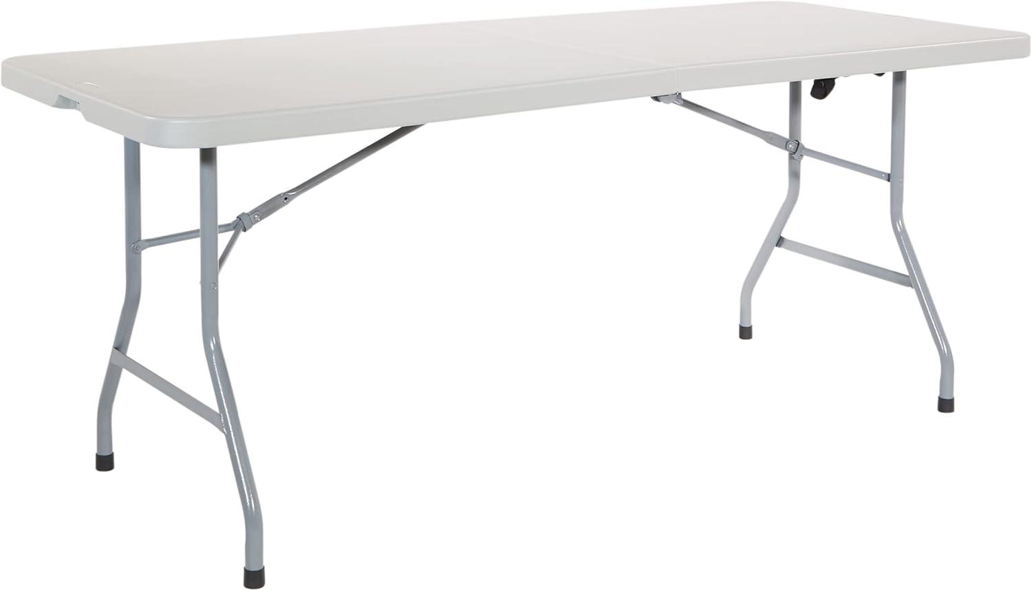 White Resin 6-Foot Folding Table with Steel Frame