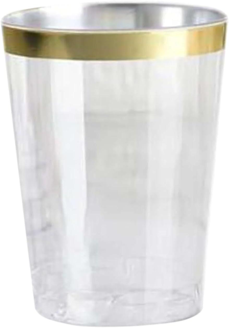 Efavormart 25 Pack Gold 10oz Crystal Collection Disposable Plastic Cups for Wedding, Party, Banquet, Home, Picnic, Outdoor Dinnerware, Bar, Nightclub, Liquors, Champagne, Desserts, Cocktails