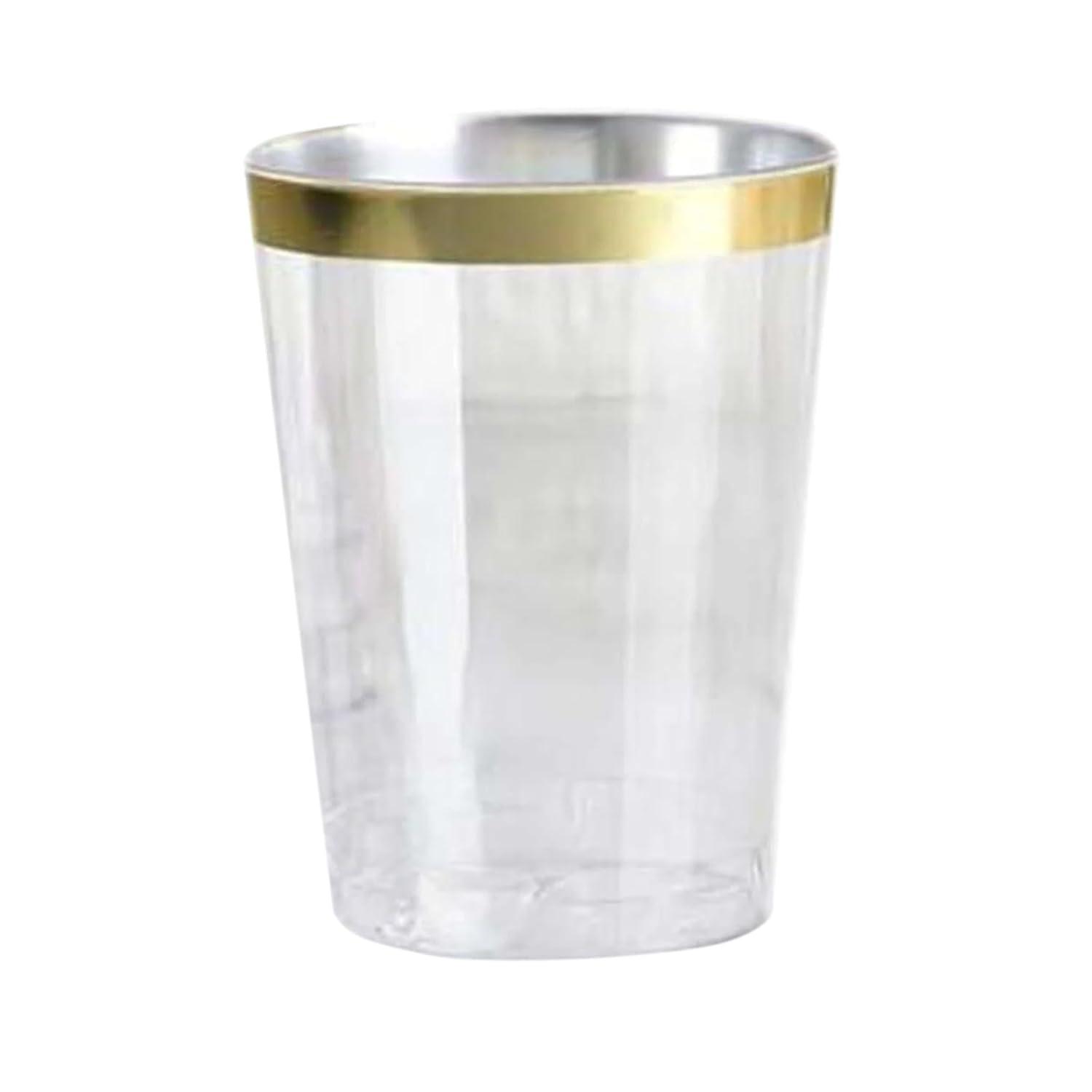 Efavormart 25 Pack Gold 10oz Crystal Collection Disposable Plastic Cups for Wedding, Party, Banquet, Home, Picnic, Outdoor Dinnerware, Bar, Nightclub, Liquors, Champagne, Desserts, Cocktails
